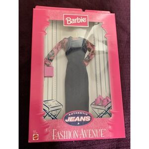 BARBIE Fashion Avenue Authentic Jeans Denim Dress Pink Top Accessories 19179 NOS